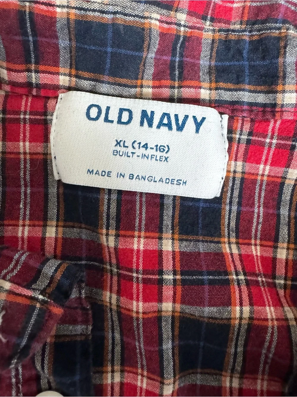 Old Navy Navy and Red Plaid Button-Down Shirt